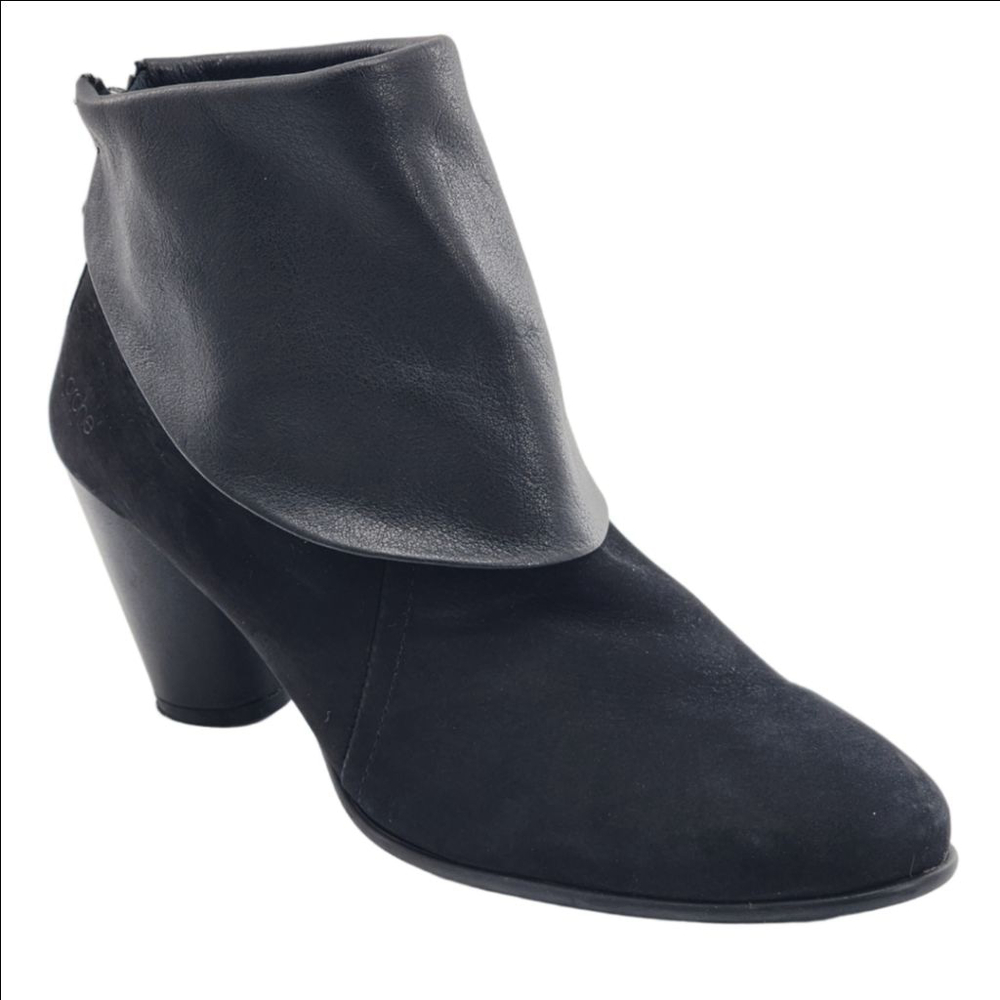 ARCHE KLOZIE BLACK SUEDE HEELED ANKLE BOOTIES ZIP BLACK